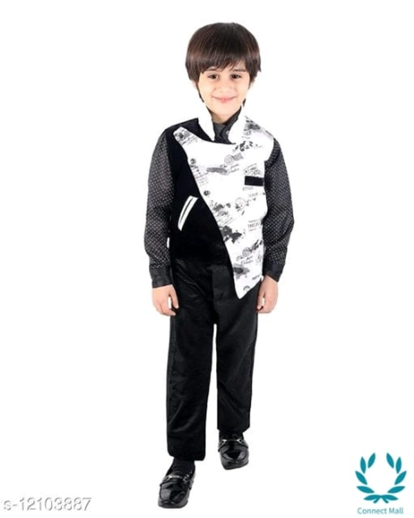 Boy's Ethnic Party Wear Shirt Waistcoat and Pant Set - 1-2 Years, Black